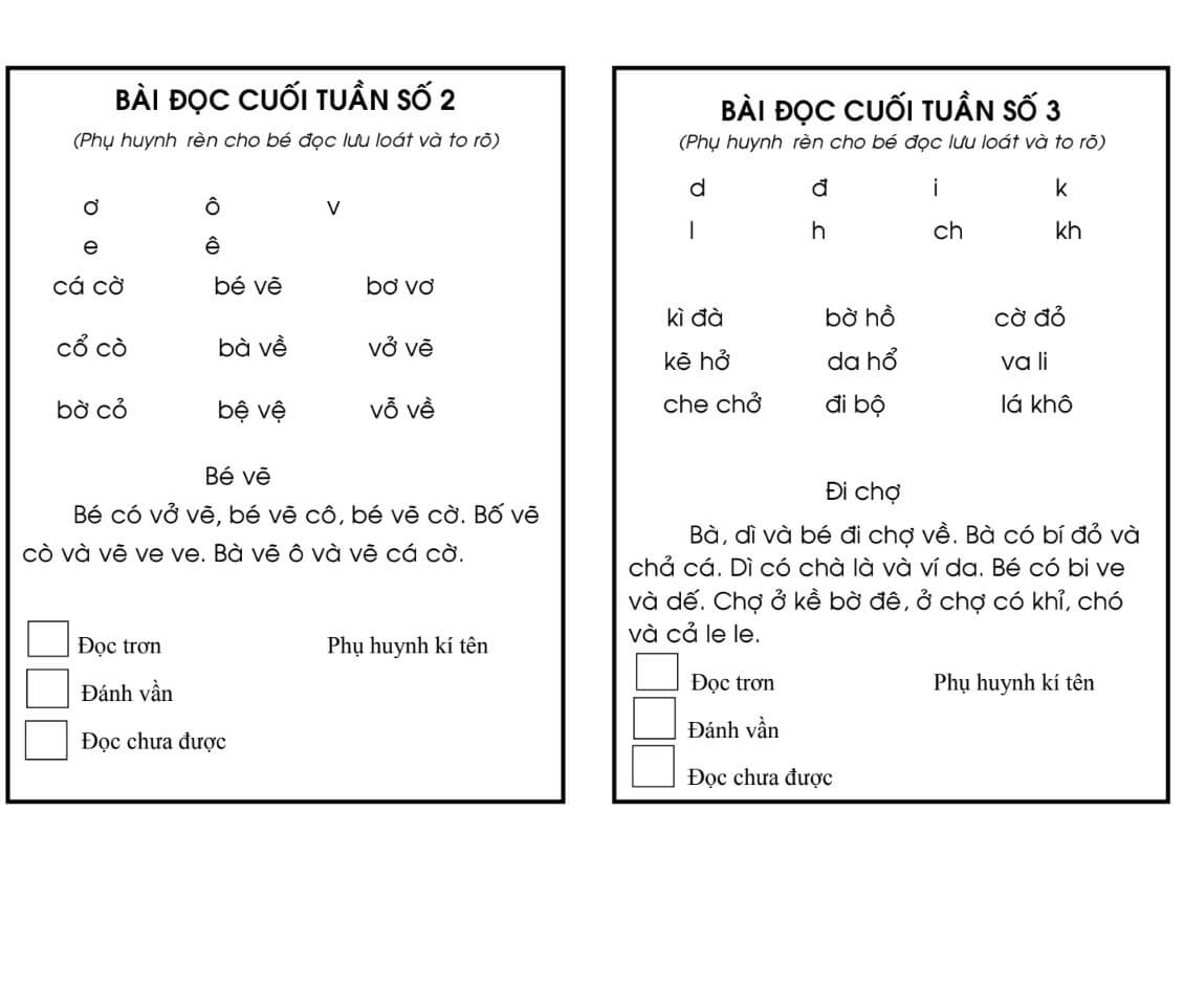 bai doc cuoi tuan lop 1